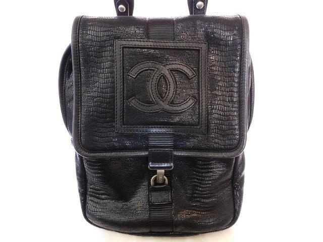 CHANEL シャネル スポーツライン □ リザード型押し ショルダーバッグ