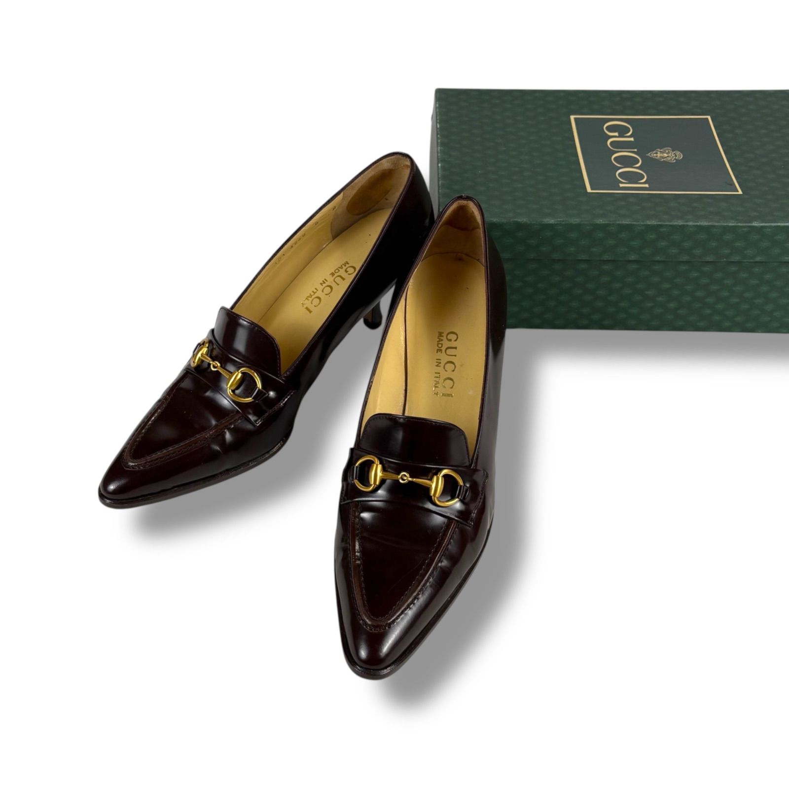 グッチ GUCCI ホースビット ポインテッドトゥ パンプス ブラウン
