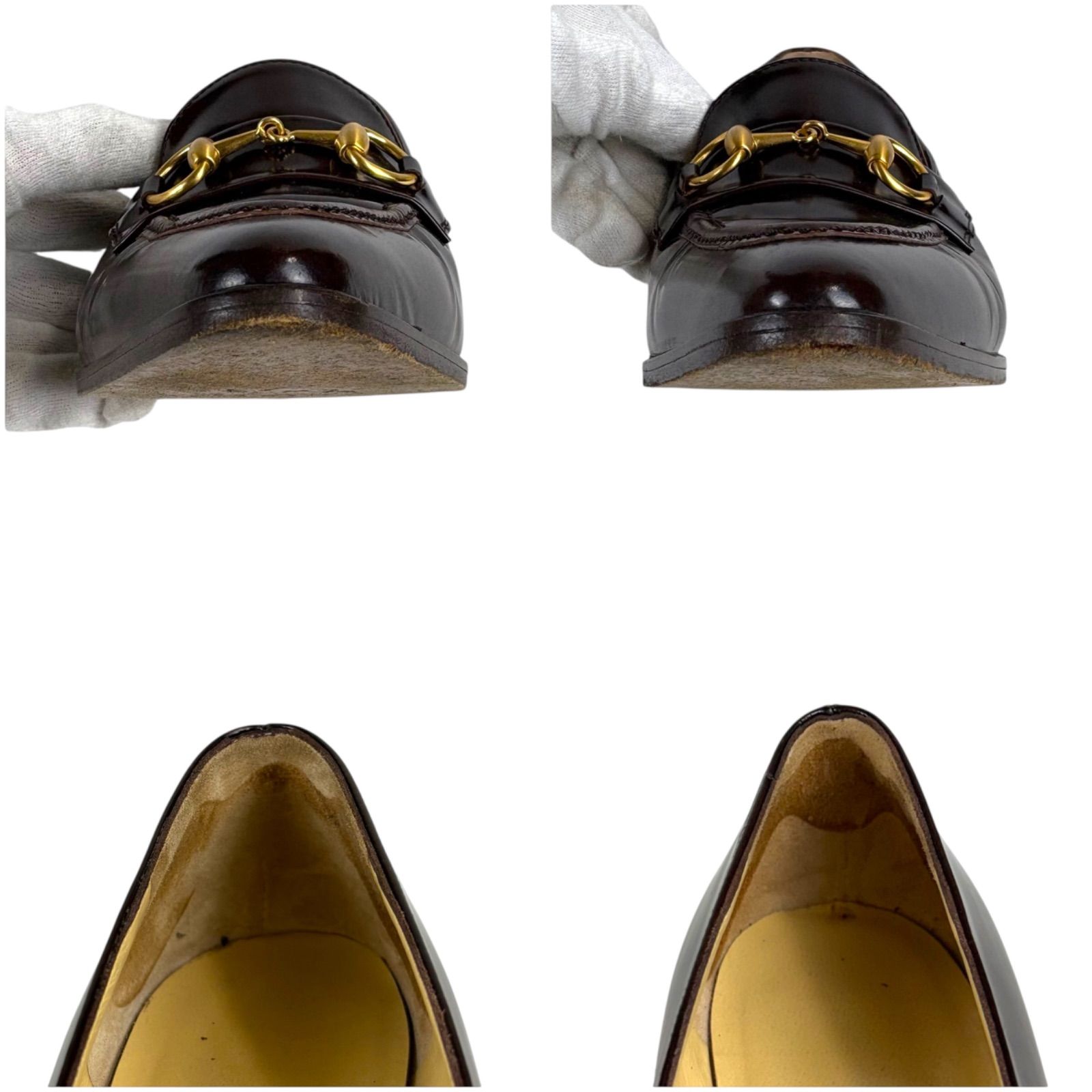 グッチ GUCCI ホースビット ポインテッドトゥ パンプス ブラウン