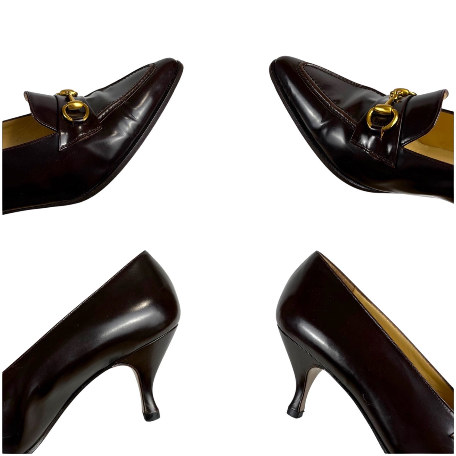 グッチ GUCCI ホースビット ポインテッドトゥ パンプス ブラウン