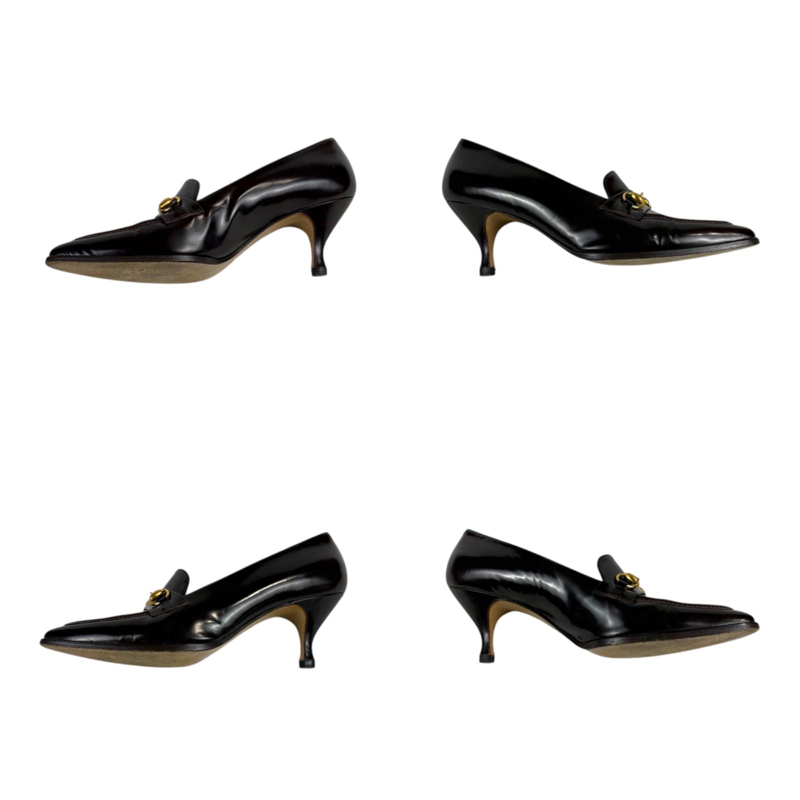 グッチ GUCCI ホースビット ポインテッドトゥ パンプス ブラウン