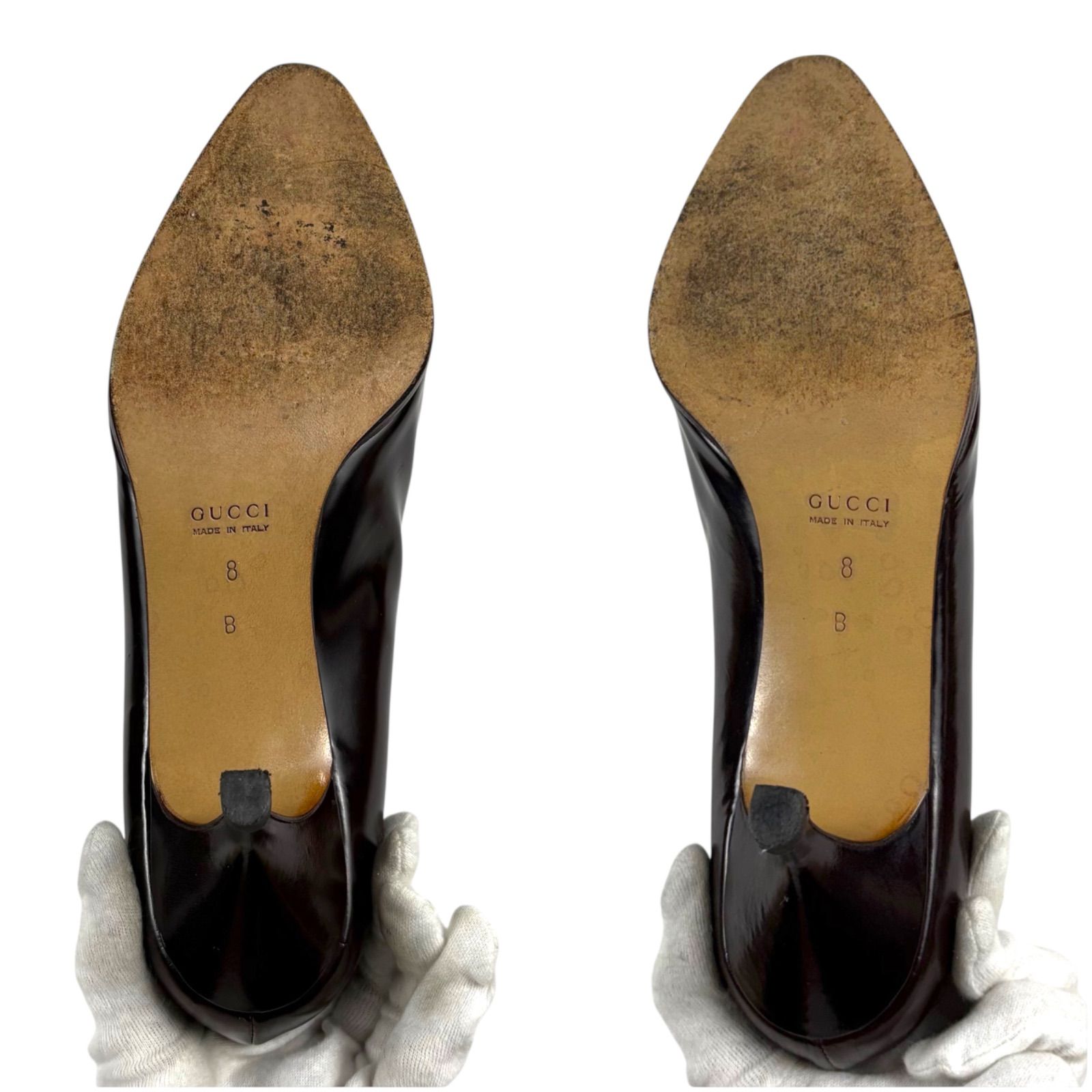 グッチ GUCCI ホースビット ポインテッドトゥ パンプス ブラウン