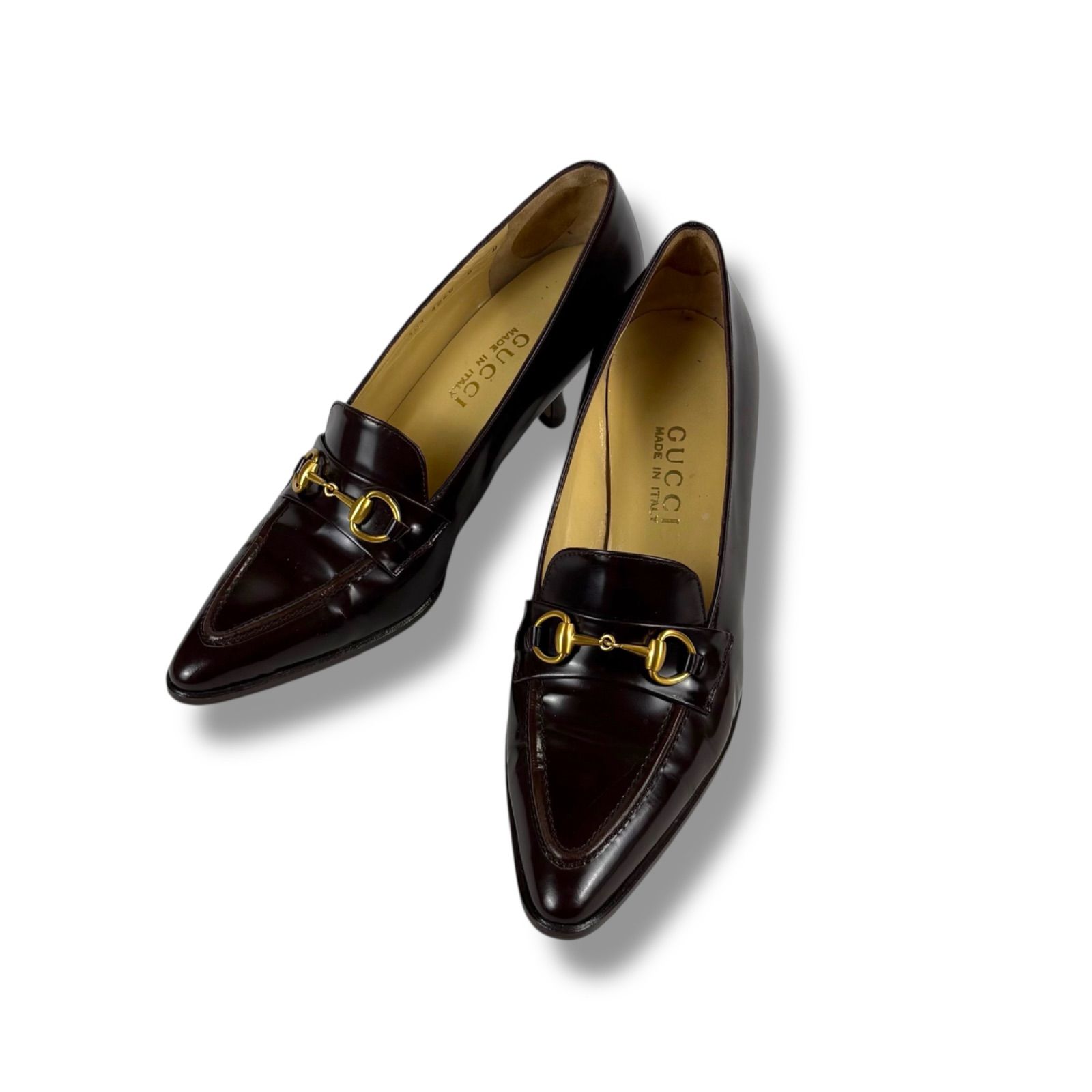グッチ GUCCI ホースビット ポインテッドトゥ パンプス ブラウン