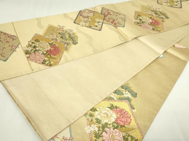 平和屋着物▽六通柄袋帯 唐織 花菱文 砂金織 正絹 逸品 DABD3059sf