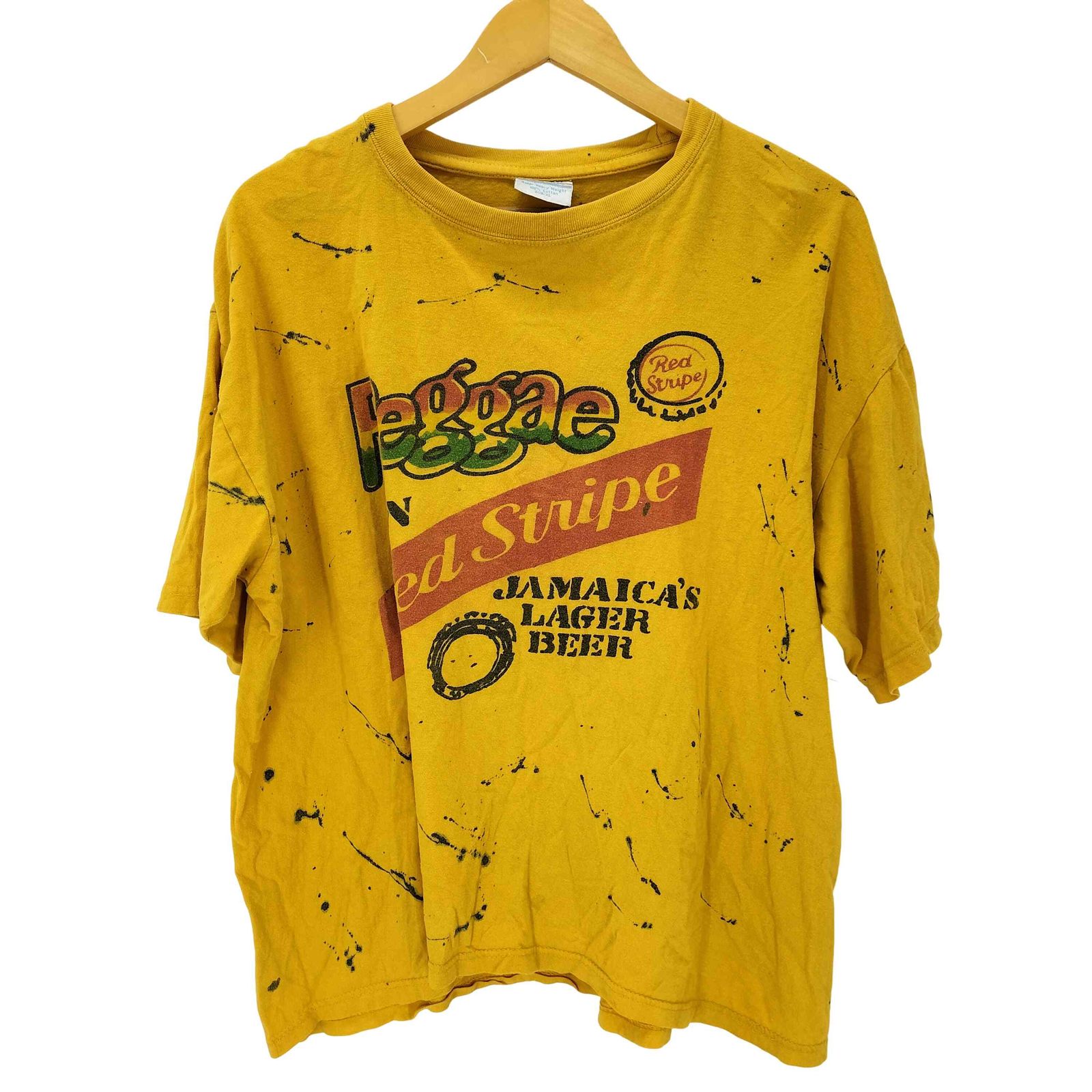 ユーズドフルギ USED古着 {{lsland Magic}} Reggae Red Stripe  レゲエ ジャマイカ  企業ロゴ S/S Tシャツ メンズ import：XL 