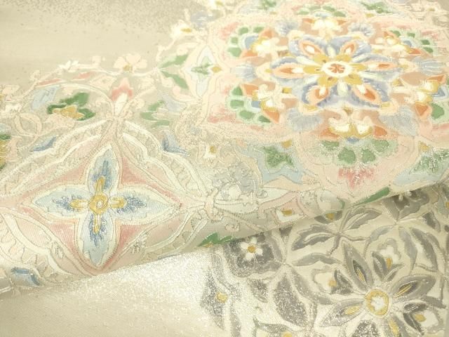 平和屋着物▽西陣 総刺繍 駒刺繍 太鼓柄袋帯 切嵌蜀江更紗