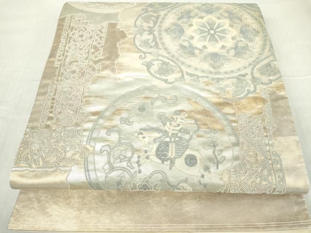平和屋野田店◎太鼓柄袋帯 相良刺繍 正倉院花文 逸品