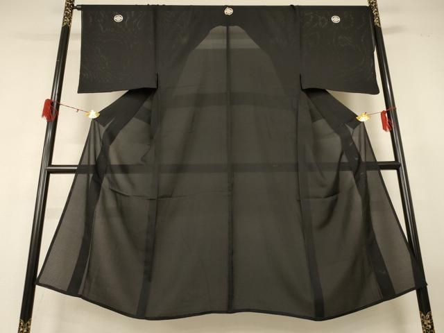 平和屋着物＊夏物　男性　黒紋付　絽　正絹　逸品　AABG2068jd