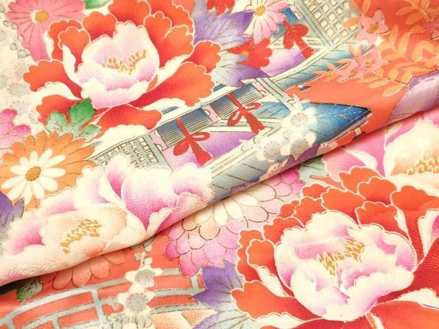 平和屋着物[]お宮参り 女の子 祝着 産着 初着 のしめ 風景牡丹 平和屋