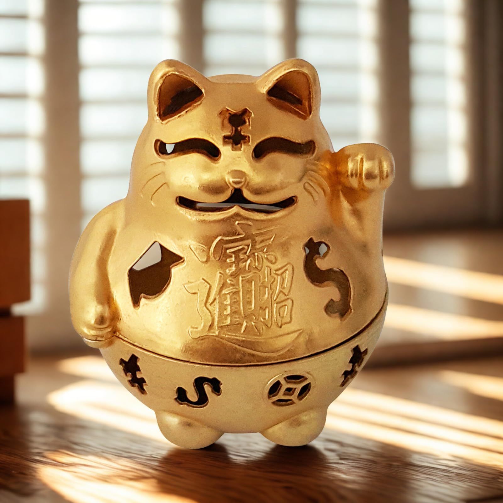 良品CUORA】招き猫 香炉 ブロンズ製 小型 左手 看板タイプ 縁起物 商売