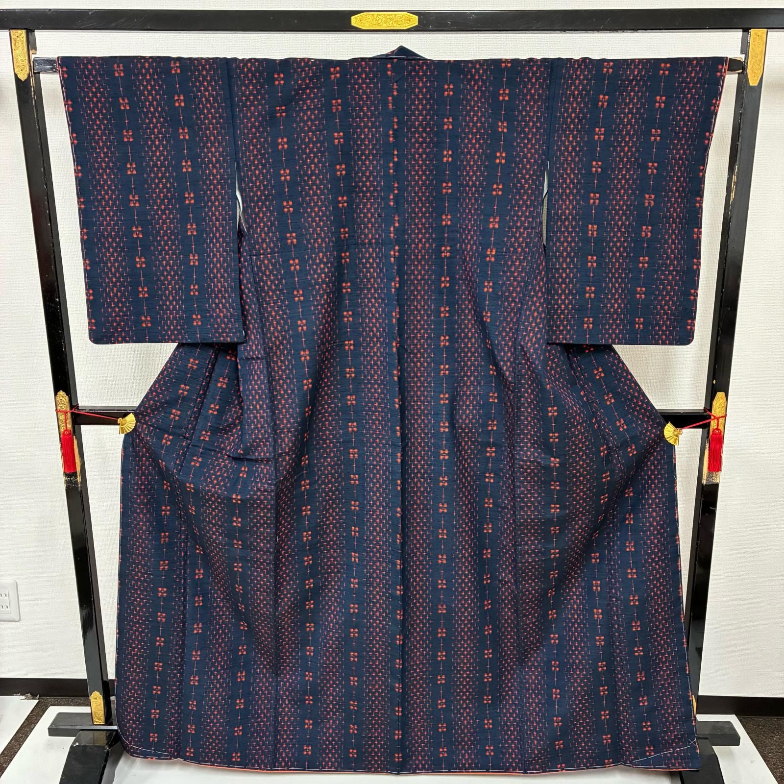 真綿紬 正絹 藍染め 素敵な絣 袷 着物 MK-4344 - メルカリ