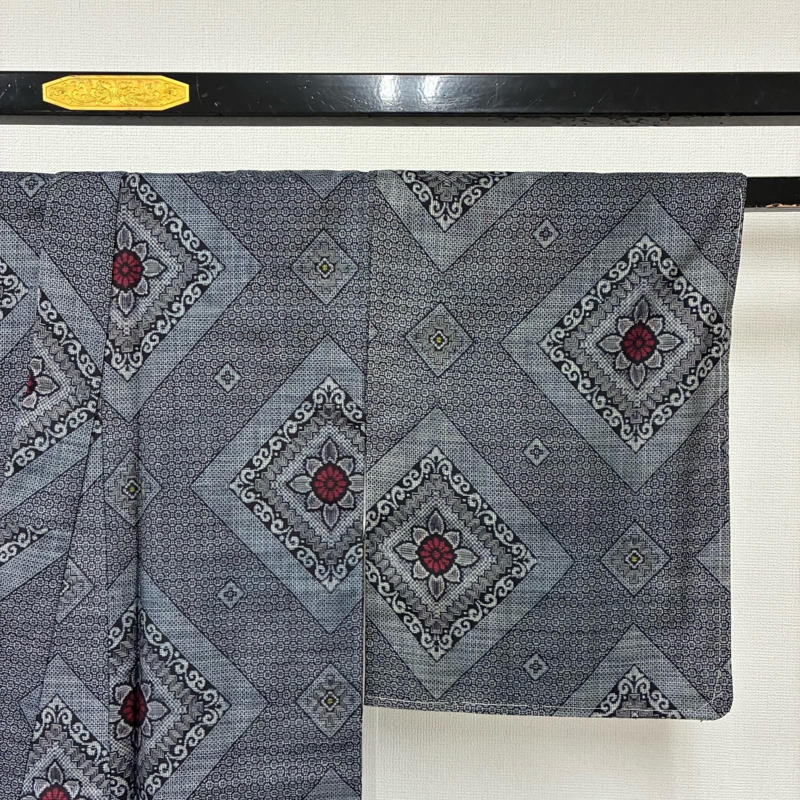 村山大島紬 正絹 菱形に花絣 泥染め 袷 着物 MK-4343 - メルカリ