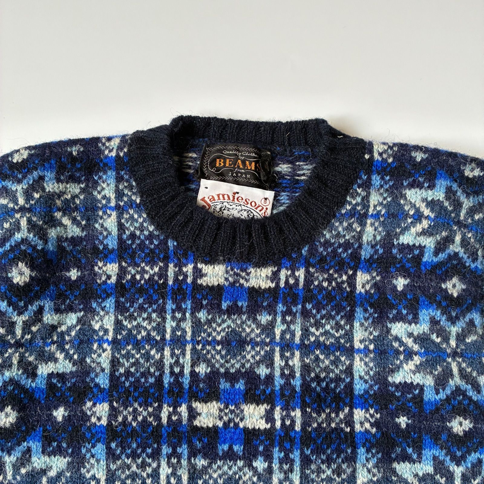 JAMIESONS / BEAMS PLUS別注 フェアアイル 総柄 クルーネックニット