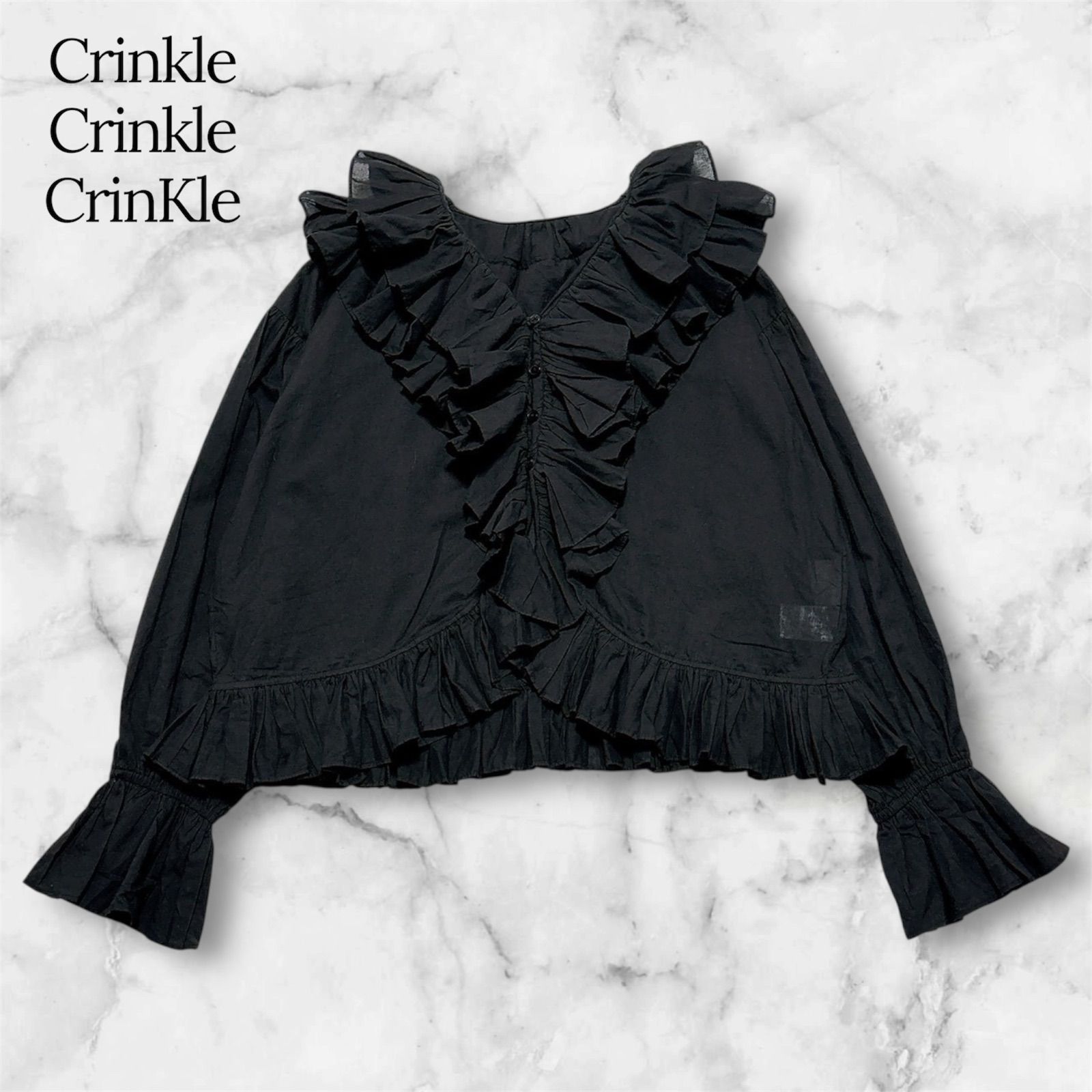 crinkle crinkle crinkle クリンクル クリンクル クリンクル フリルポンチョブラウス ブラック FREEE ボリュームフリルブラウス Fサイズ コットン100% インド綿 完売品 CC-3629 B1064