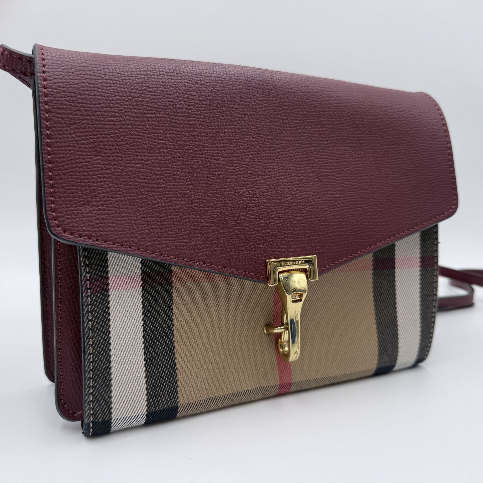 BURBERRY（バーバリー） チェック柄 ショルダーバッグ レザー ボルドー