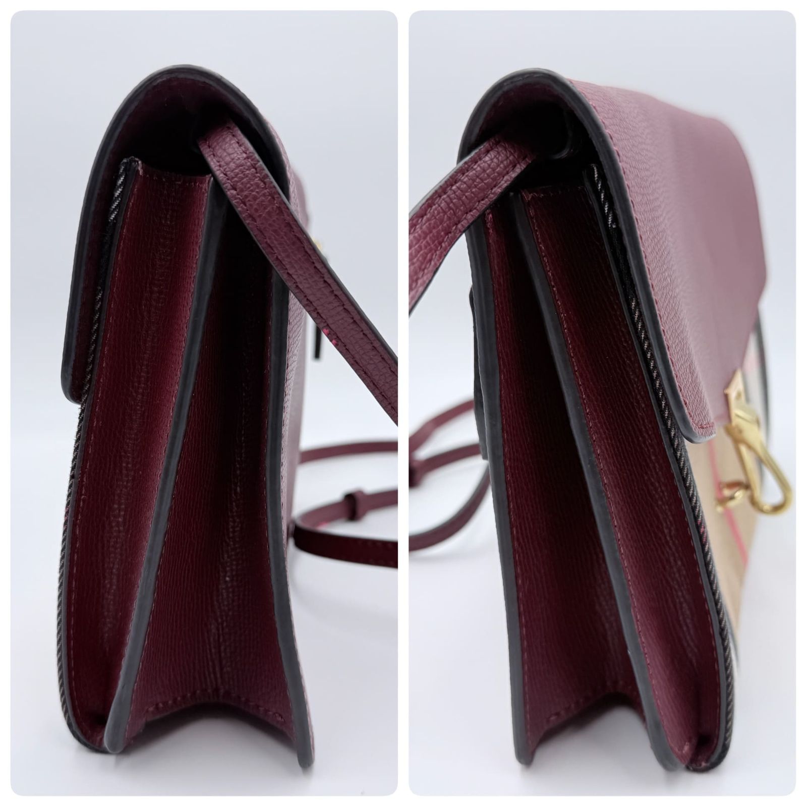 BURBERRY（バーバリー） チェック柄 ショルダーバッグ レザー ボルドー