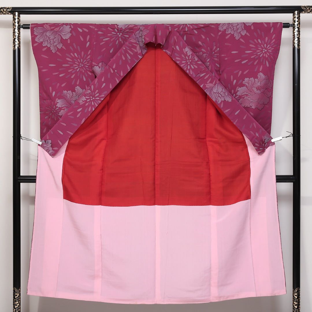 アンティーク お召 袷 身丈146cm 裄丈62cm 正絹 Aランク XSサイズ 広衿