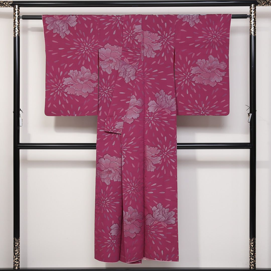 アンティーク お召 袷 身丈146cm 裄丈62cm 正絹 Aランク XSサイズ 広衿