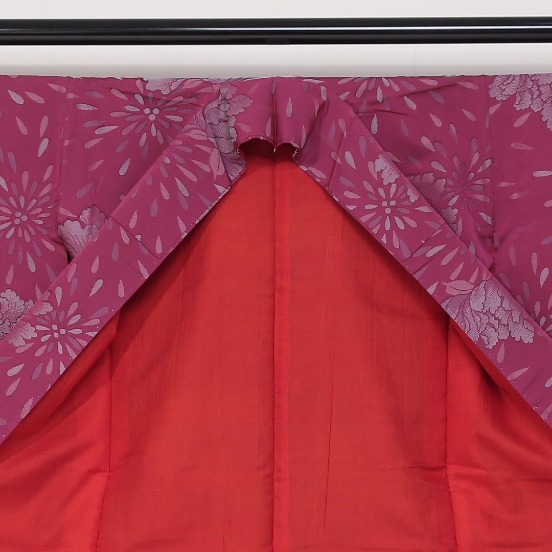 アンティーク お召 袷 身丈146cm 裄丈62cm 正絹 Aランク XSサイズ 広衿