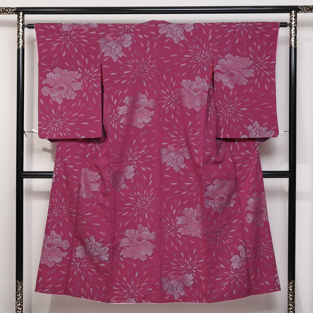 アンティーク お召 袷 身丈146cm 裄丈62cm 正絹 Aランク XSサイズ 広衿