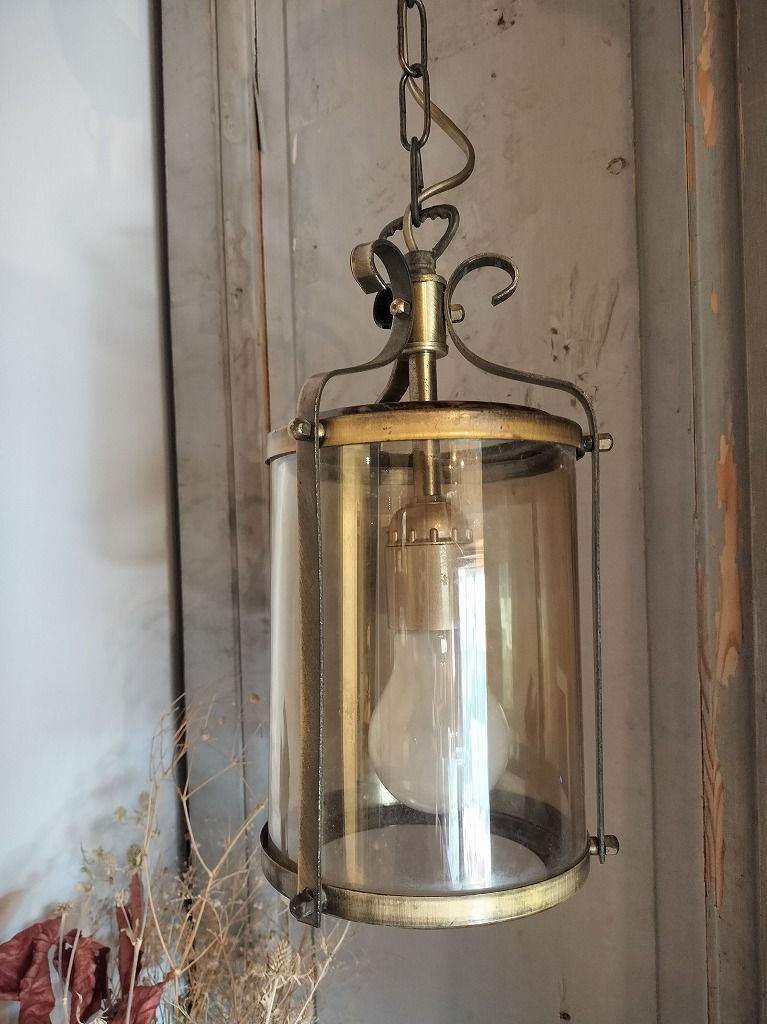 フランス アンティーク ガラス ランタン 2 灯 シャンデリア 照明