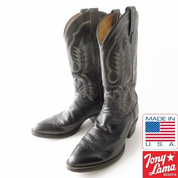 美品 USA製 Tony Lama トニーラマ ウエスタンブーツ 黒 タイトめ27cm