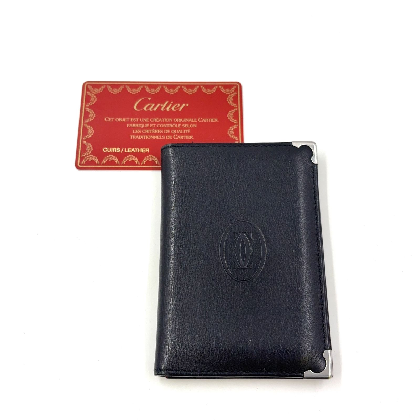 Cartier マスト ドゥ 名刺入れ レザー ブラック×ボルドー カードケース