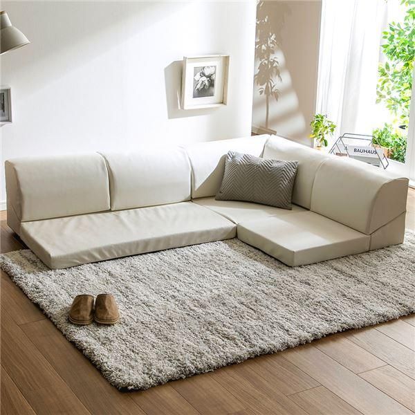 フロア コーナーソファ 3点セット ホワイトレザー調 1人掛け 2人掛け