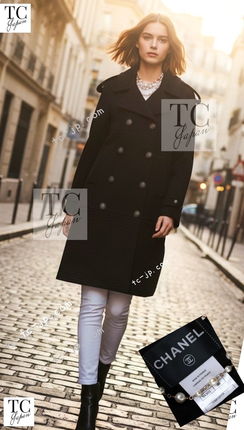 シャネル CHANEL 元値109万 ダブル ウール100% コート貴重 シャネル コート CHANEL 109万 ブラック 極上なめらか ダブル ウール