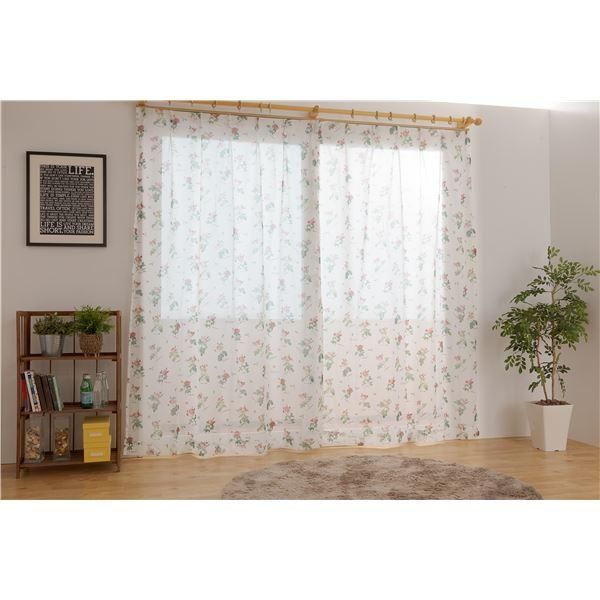 レースカーテン 幅100×丈133cm ローズ柄 2枚組 洗える アジャスター