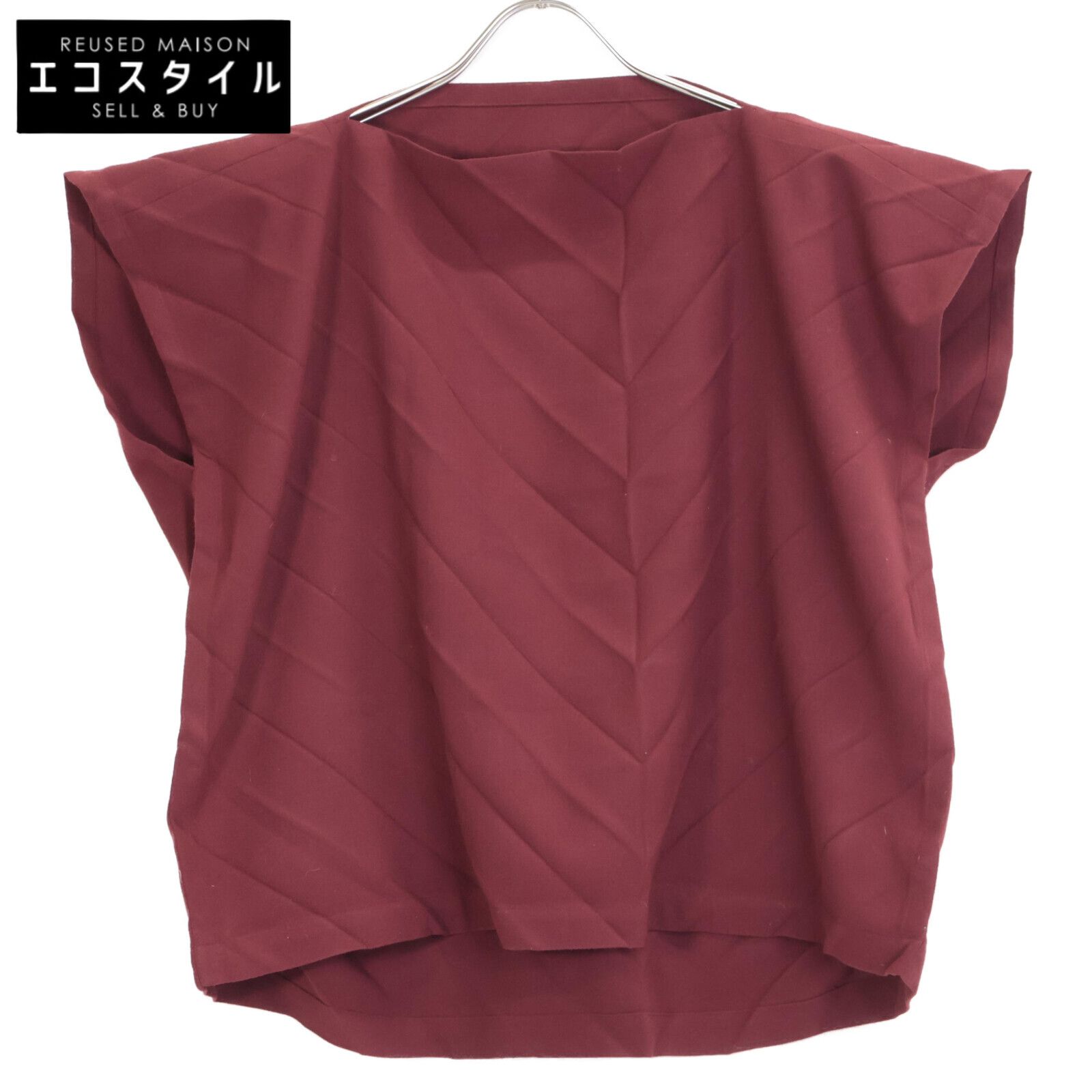 me ミー/イッセイミヤケ MI63FK481 ﾚｯﾄﾞ ｽｸｴｱ ﾌﾟﾘｰﾂ ﾄｯﾌﾟｽ ー - メルカリ