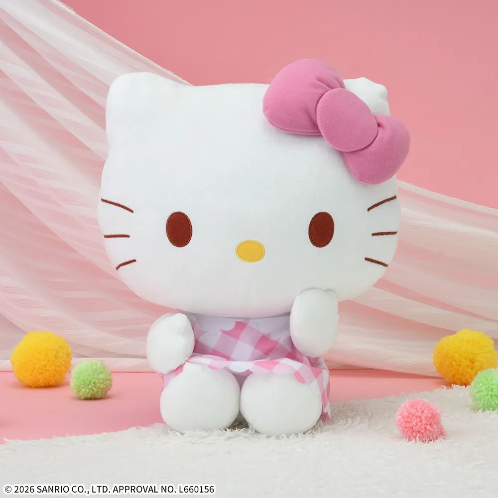 ハローキティ LLぬいぐるみ ピンクチェックVer. ビッグサイズ Sanrio