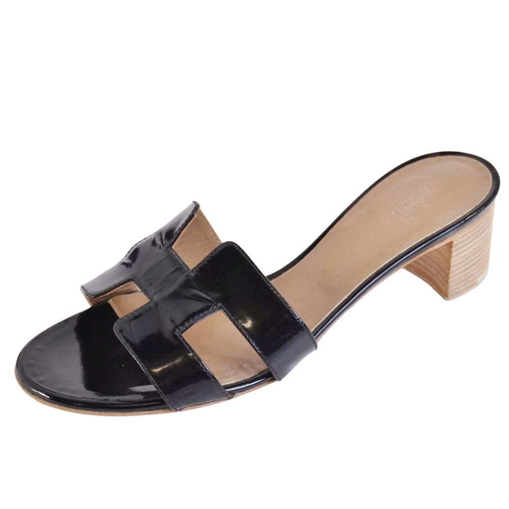 美品 エルメス HERMES サンダル オアジス Hロゴ エナメルレザー ヒール