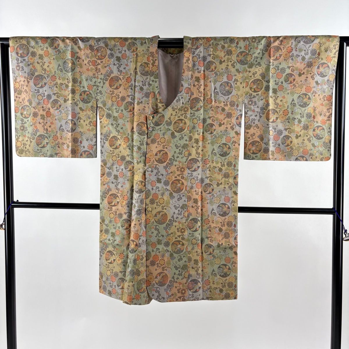 美品】 道中着 身丈104cm 裄丈64.5cm M 和装コート 千代田衿 鳥 花唐草