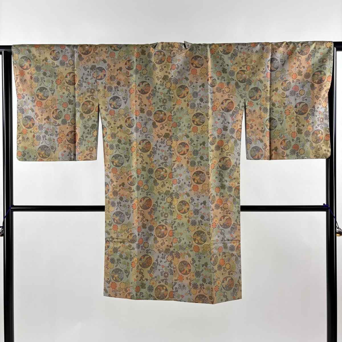美品】 道中着 身丈104cm 裄丈64.5cm M 和装コート 千代田衿 鳥 花唐草