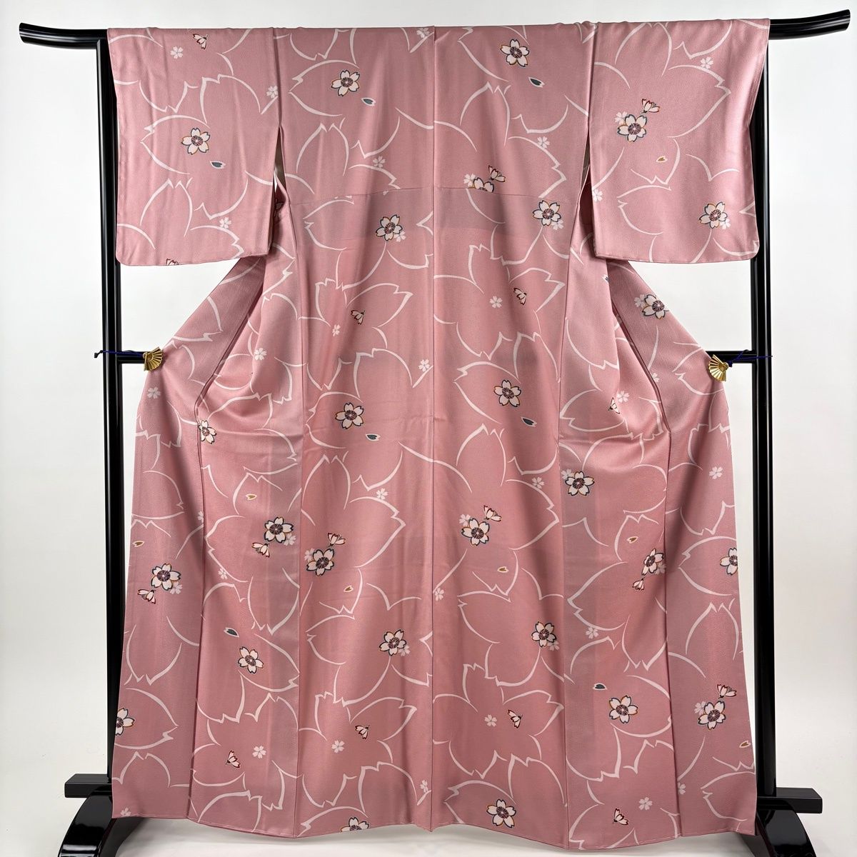 美品】 小紋 身丈166cm 裄丈66cm M 袷 桜 桜の花びら ピンク 正絹 秀品