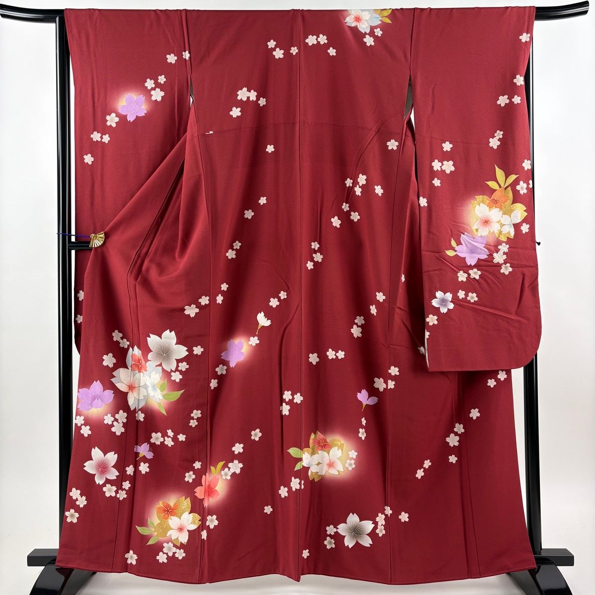 振袖 身丈164cm 裄丈66.5cm M 袷 桜 金彩 ぼかし 赤 正絹 秀品 【中古