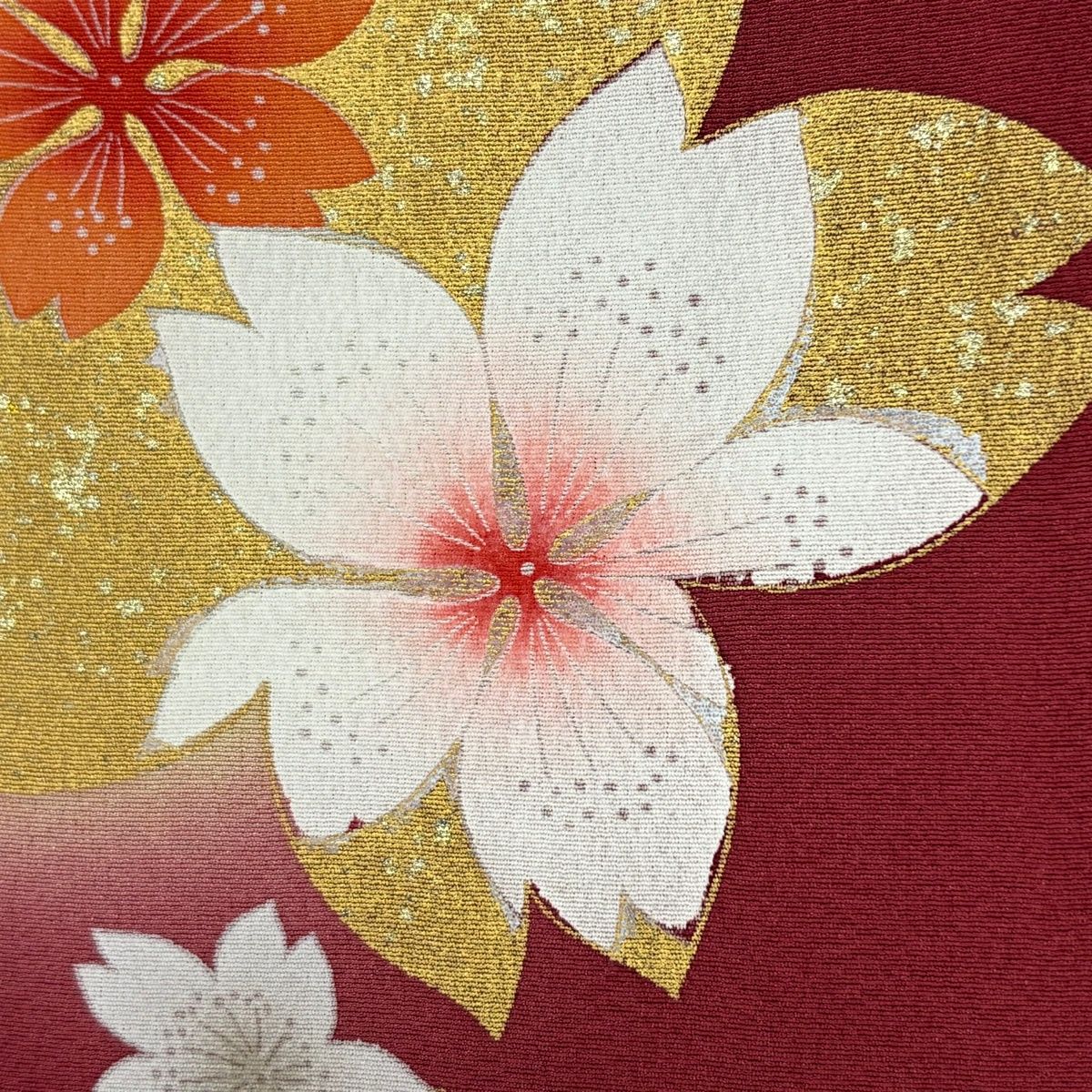 振袖 身丈164cm 裄丈66.5cm M 袷 桜 金彩 ぼかし 赤 正絹 秀品 【中古