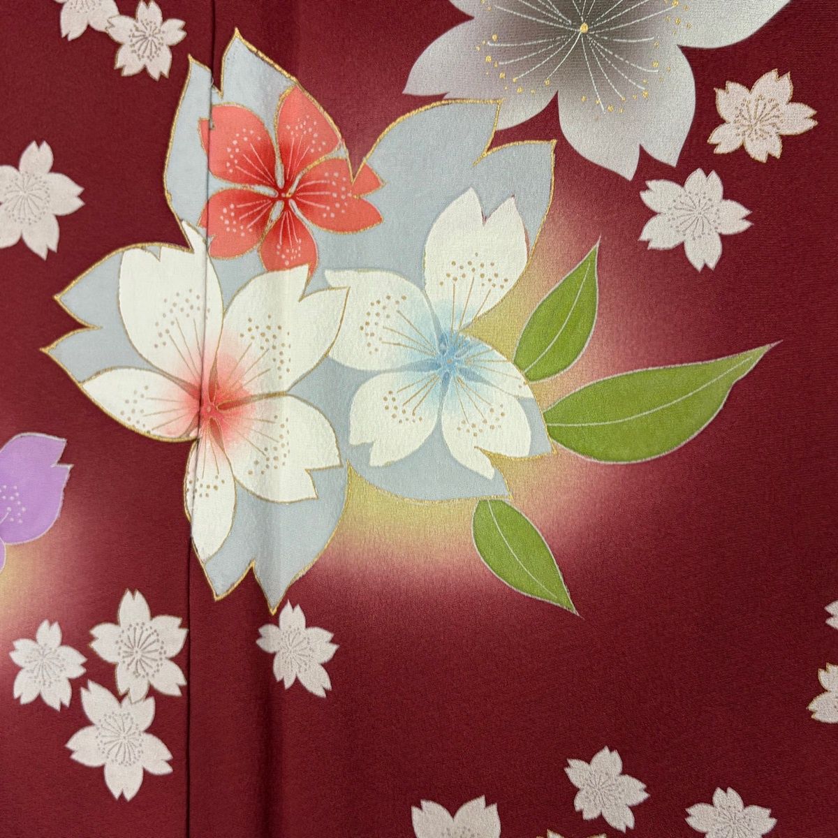 振袖 身丈164cm 裄丈66.5cm M 袷 桜 金彩 ぼかし 赤 正絹 秀品 【中古