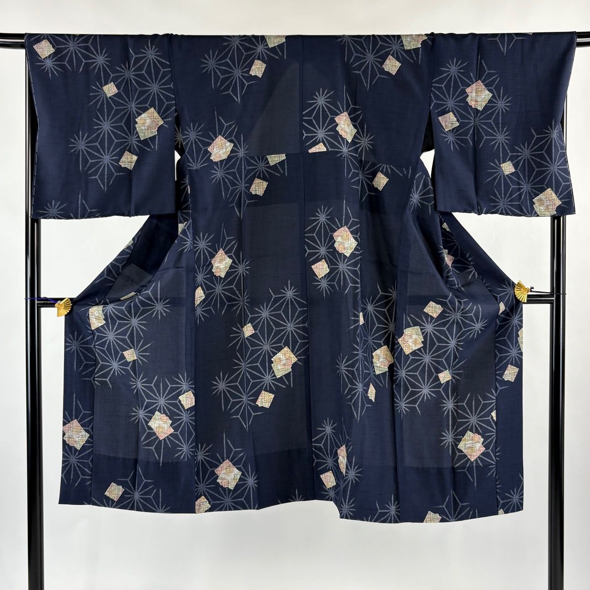 美品】 長襦袢 身丈124cm 裄丈68cm L 麻の葉 色紙 紺色 正絹 秀品