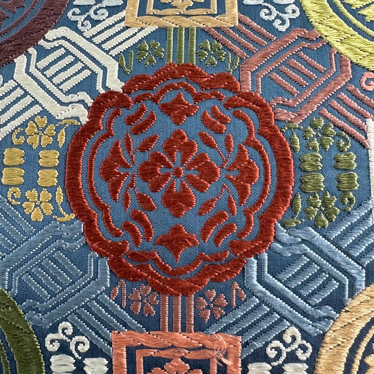 袋帯 秀品 華文 幾何学模様 唐織 青灰色 六通 正絹 【中古】 - メルカリ