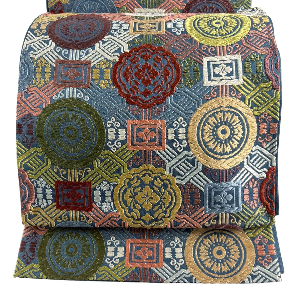 袋帯 秀品 華文 幾何学模様 唐織 青灰色 六通 正絹 【中古】 - メルカリ