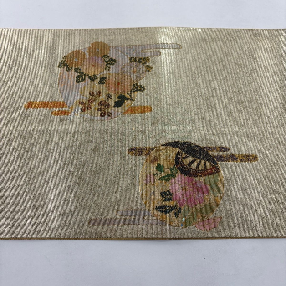 袋帯 秀品 菊 松 螺鈿箔 箔 ベージュ お太鼓柄 正絹 【中古】 - メルカリ