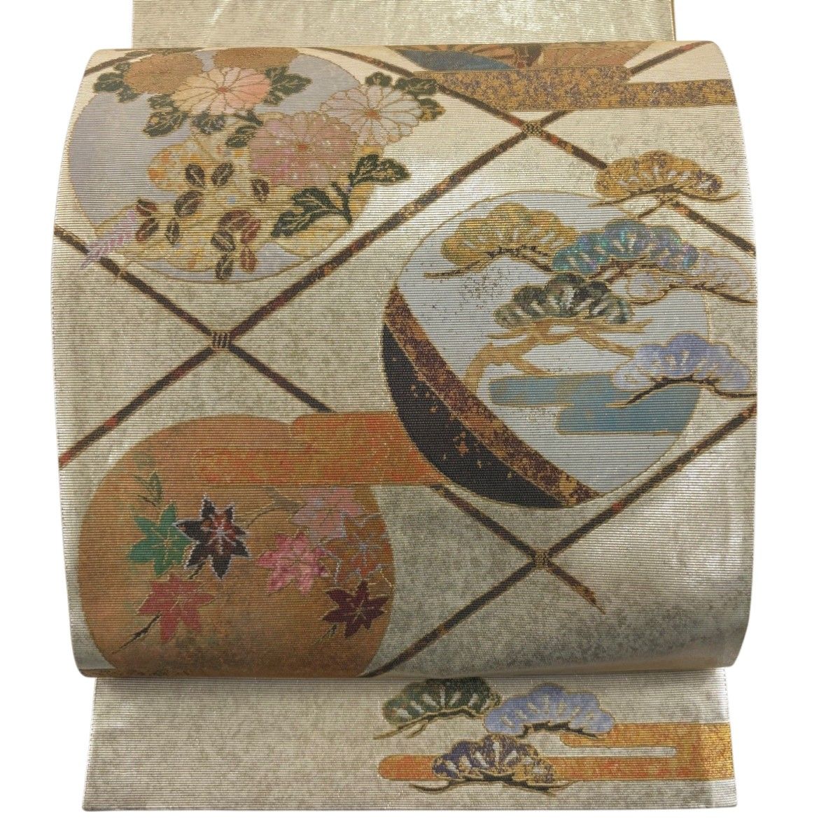 袋帯 秀品 菊 松 螺鈿箔 箔 ベージュ お太鼓柄 正絹 【中古】 - メルカリ