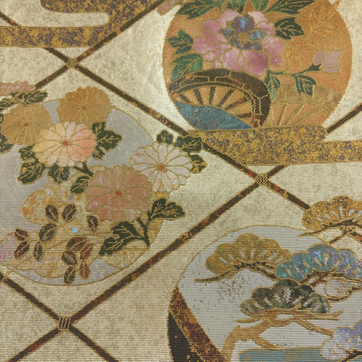 袋帯 秀品 菊 松 螺鈿箔 箔 ベージュ お太鼓柄 正絹 【中古】 - メルカリ