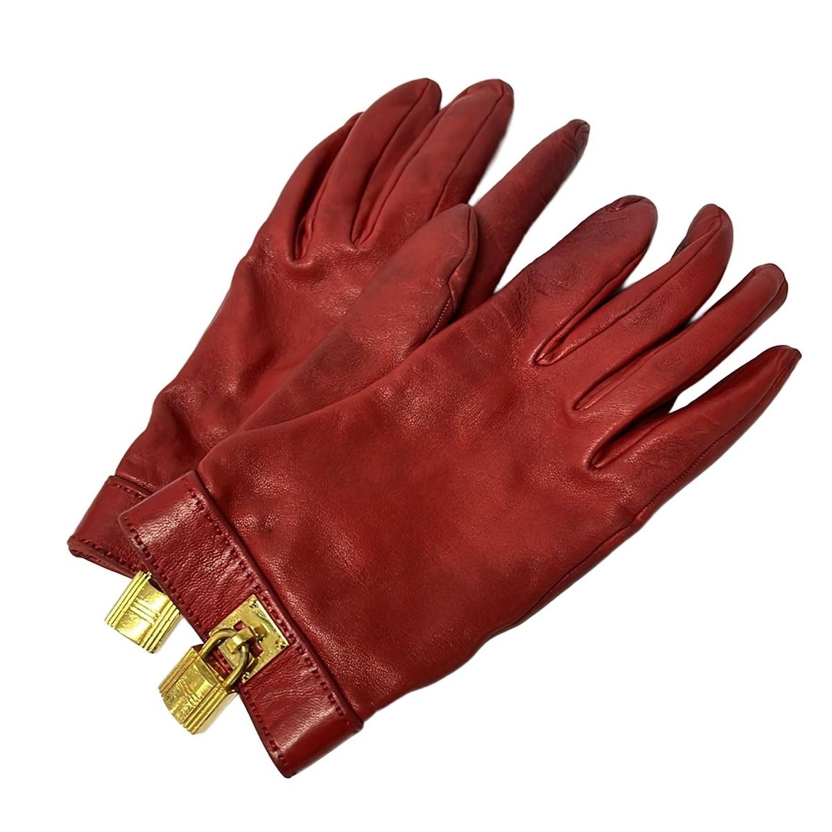 HERMES(エルメス) 手袋 レディース - レッド×ゴールド カデナ レザー