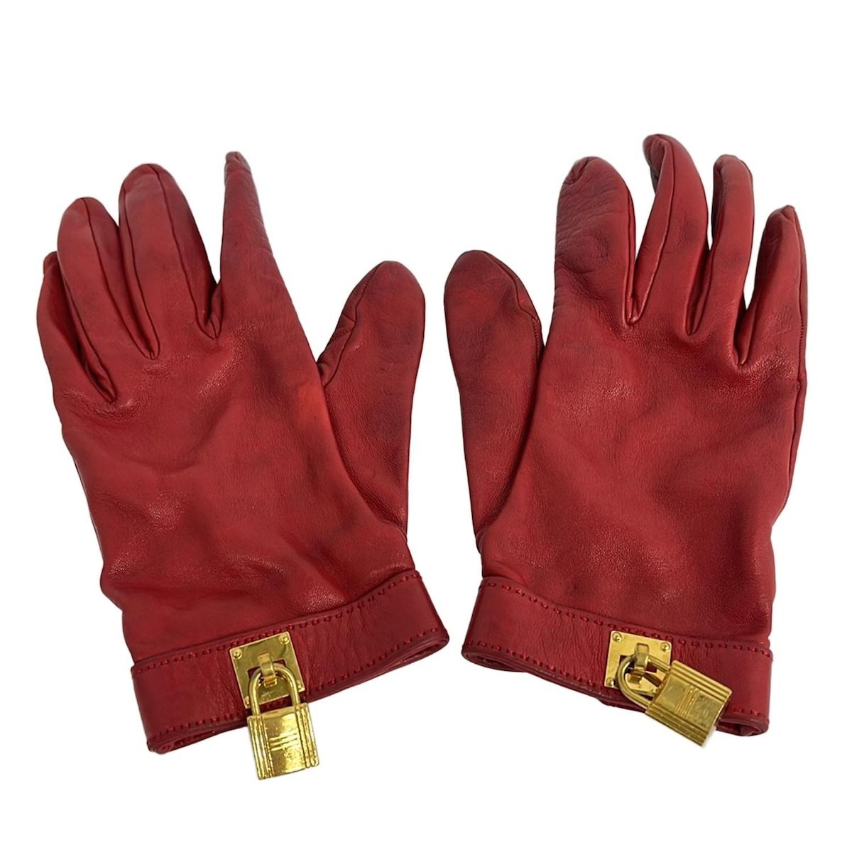 HERMES(エルメス) 手袋 レディース - レッド×ゴールド カデナ レザー