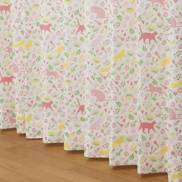 カーテン 4枚セット 約幅100×長さ135cm 猫柄 ドレープ・レース×各2枚