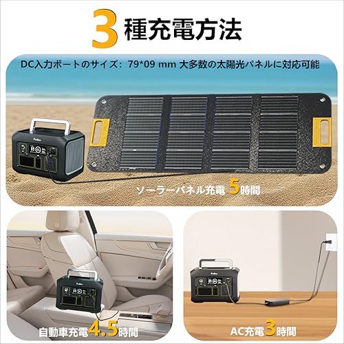ポータブル電源 300 w (500 w ピーク)、288Wh (90,000mAh) ソーラー