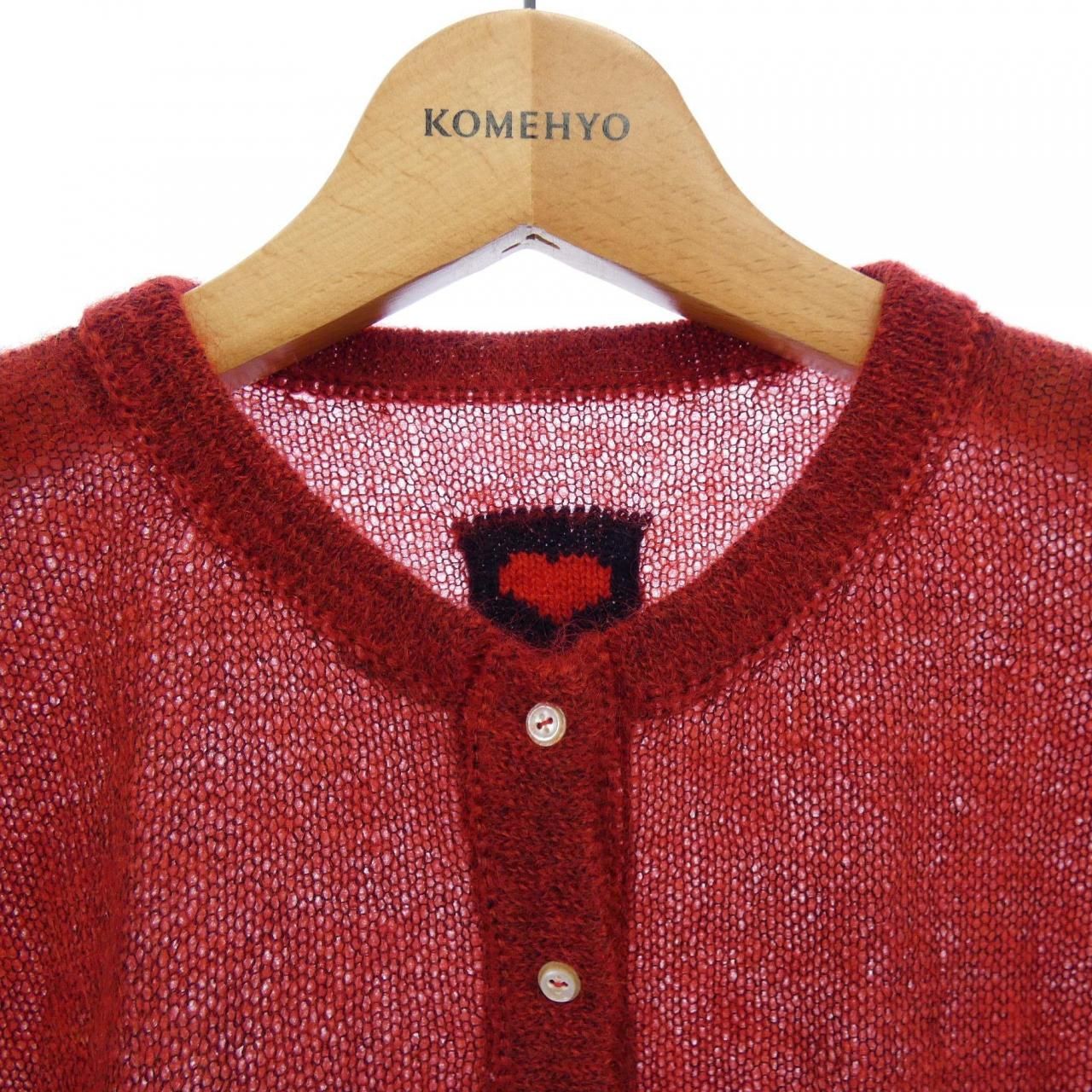 コムデギャルソン COMME des GARCONS QF-N022 REDHEART カーディガン Comme des Garcons Play Women's Red Heart Knit Cardigan Sweater Red